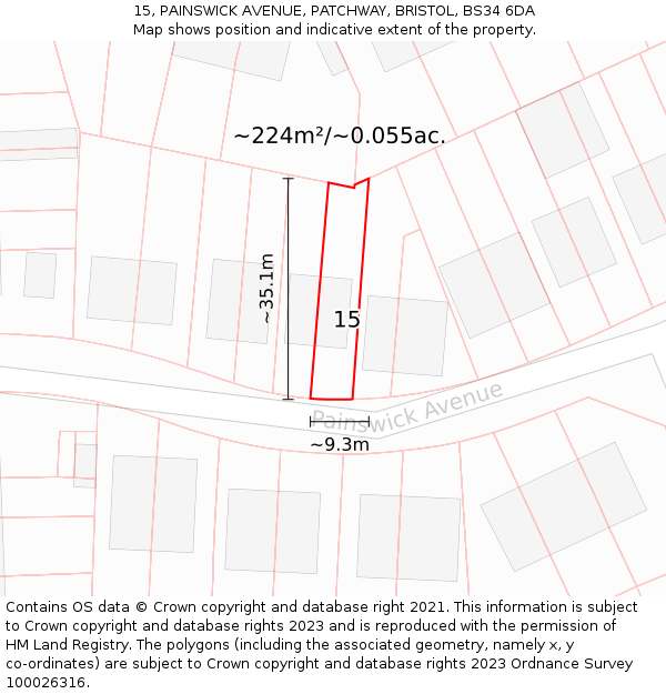 15, PAINSWICK AVENUE, PATCHWAY, BRISTOL, BS34 6DA: Plot and title map
