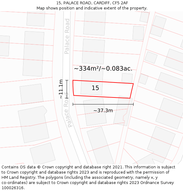 15, PALACE ROAD, CARDIFF, CF5 2AF: Plot and title map