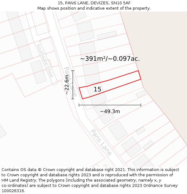 15, PANS LANE, DEVIZES, SN10 5AF: Plot and title map