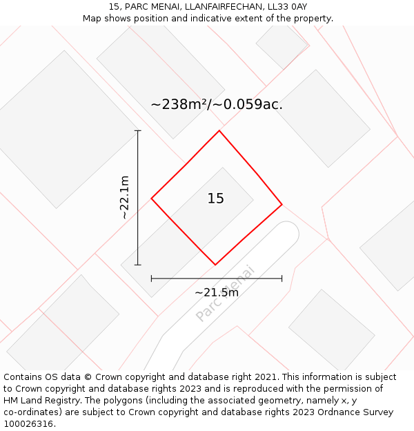 15, PARC MENAI, LLANFAIRFECHAN, LL33 0AY: Plot and title map