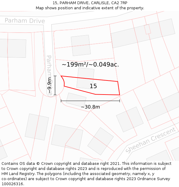 15, PARHAM DRIVE, CARLISLE, CA2 7RP: Plot and title map