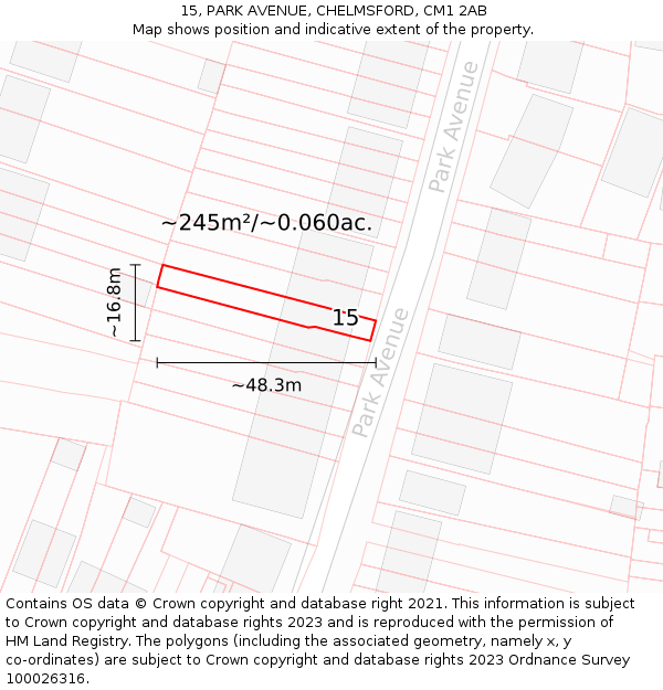 15, PARK AVENUE, CHELMSFORD, CM1 2AB: Plot and title map