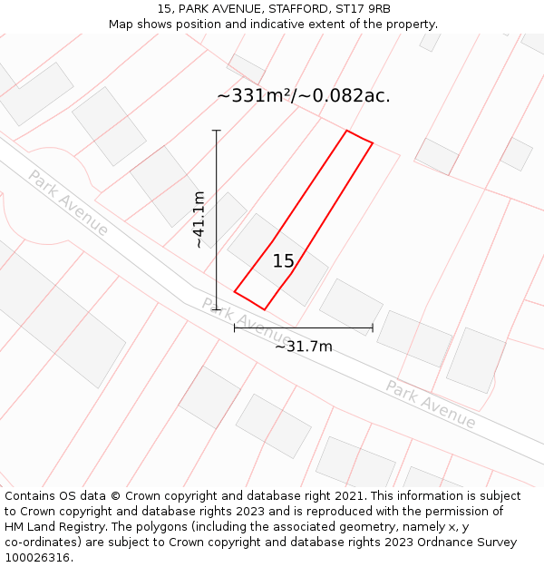 15, PARK AVENUE, STAFFORD, ST17 9RB: Plot and title map