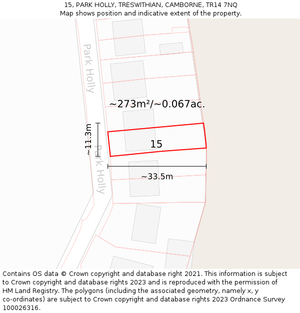 15, PARK HOLLY, TRESWITHIAN, CAMBORNE, TR14 7NQ: Plot and title map