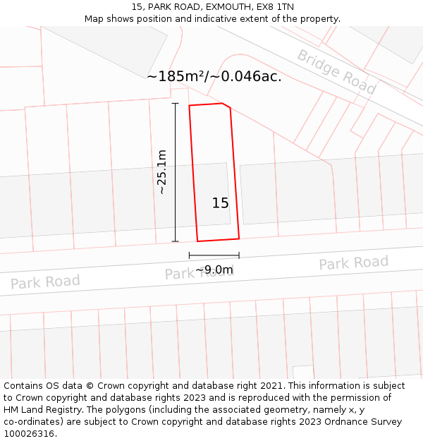 15, PARK ROAD, EXMOUTH, EX8 1TN: Plot and title map