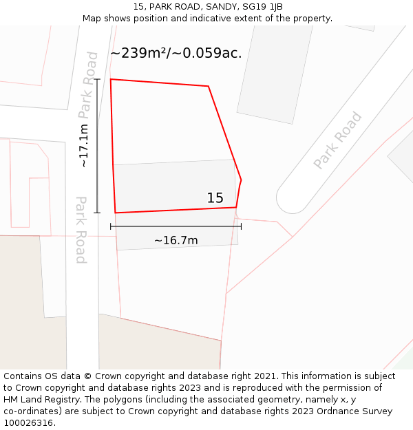 15, PARK ROAD, SANDY, SG19 1JB: Plot and title map