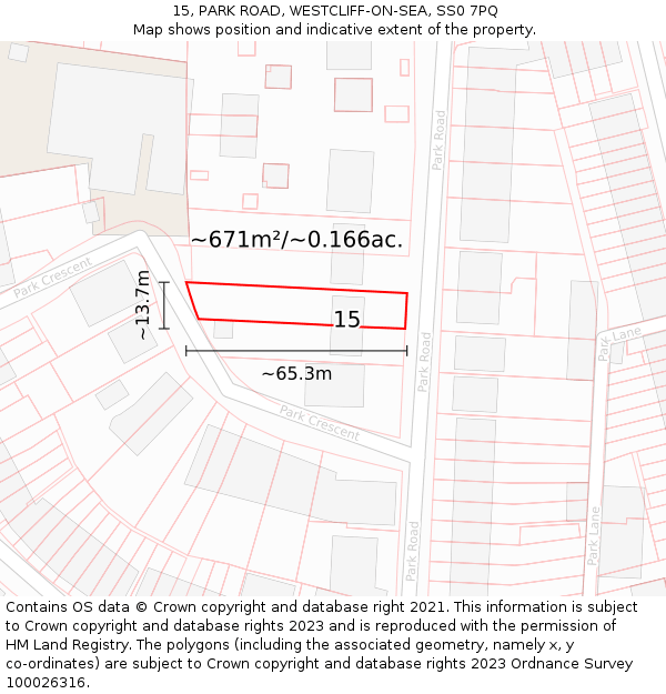 15, PARK ROAD, WESTCLIFF-ON-SEA, SS0 7PQ: Plot and title map