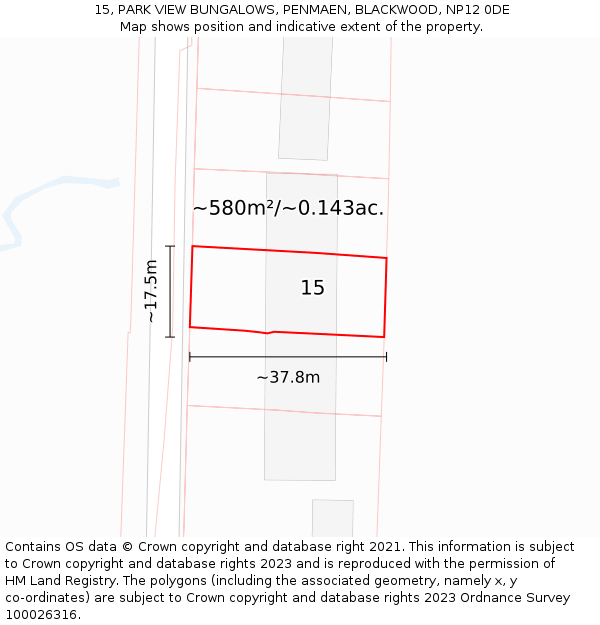 15, PARK VIEW BUNGALOWS, PENMAEN, BLACKWOOD, NP12 0DE: Plot and title map