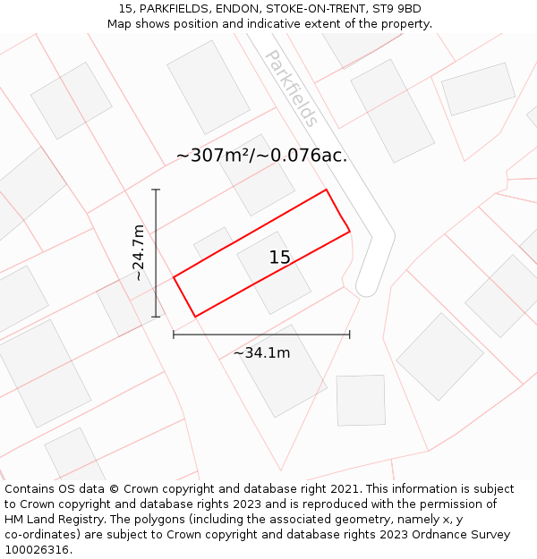 15, PARKFIELDS, ENDON, STOKE-ON-TRENT, ST9 9BD: Plot and title map