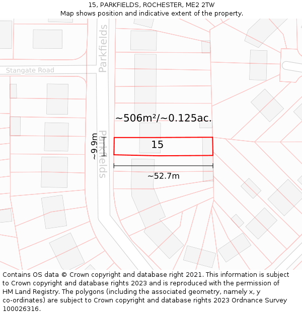 15, PARKFIELDS, ROCHESTER, ME2 2TW: Plot and title map