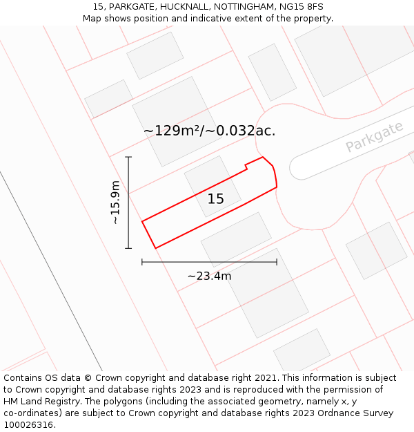 15, PARKGATE, HUCKNALL, NOTTINGHAM, NG15 8FS: Plot and title map