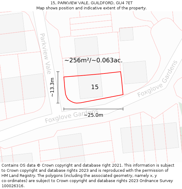 15, PARKVIEW VALE, GUILDFORD, GU4 7ET: Plot and title map