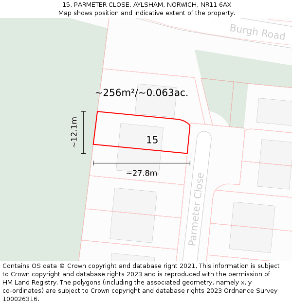 15, PARMETER CLOSE, AYLSHAM, NORWICH, NR11 6AX: Plot and title map