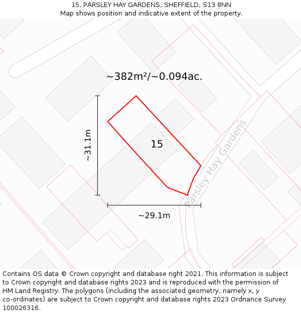 15, PARSLEY HAY GARDENS, SHEFFIELD, S13 8NN: Plot and title map