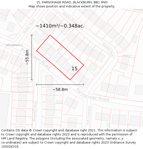 15, PARSONAGE ROAD, BLACKBURN, BB1 9NN: Plot and title map