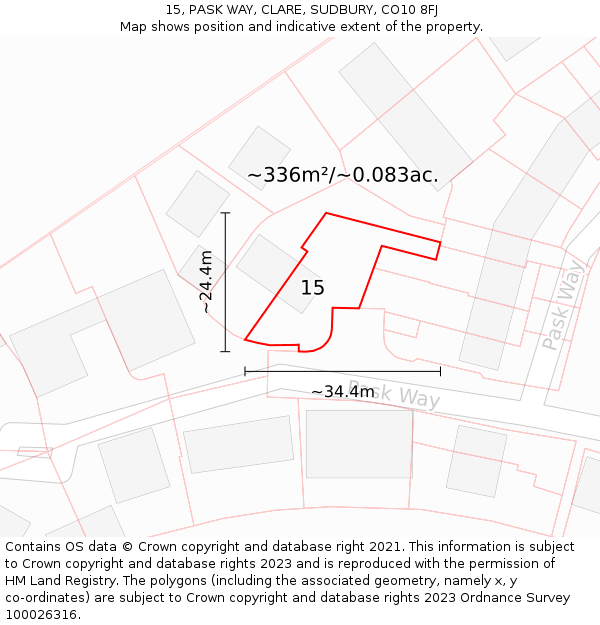15, PASK WAY, CLARE, SUDBURY, CO10 8FJ: Plot and title map