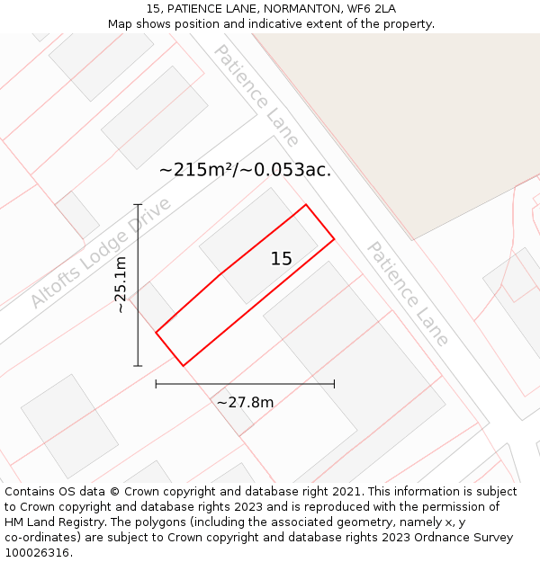 15, PATIENCE LANE, NORMANTON, WF6 2LA: Plot and title map