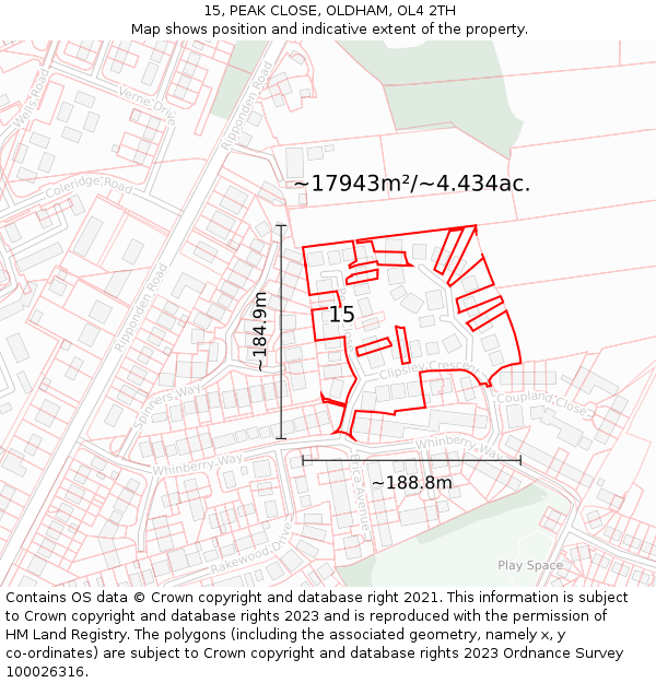 15, PEAK CLOSE, OLDHAM, OL4 2TH: Plot and title map