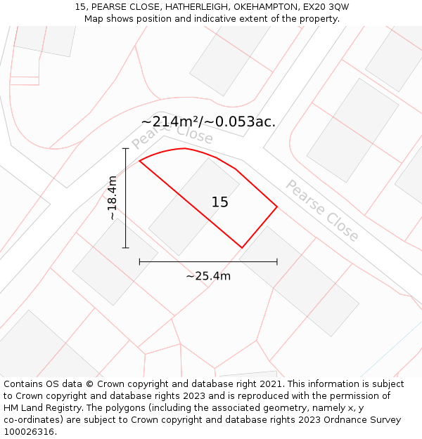 15, PEARSE CLOSE, HATHERLEIGH, OKEHAMPTON, EX20 3QW: Plot and title map