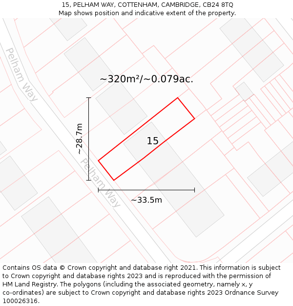 15, PELHAM WAY, COTTENHAM, CAMBRIDGE, CB24 8TQ: Plot and title map