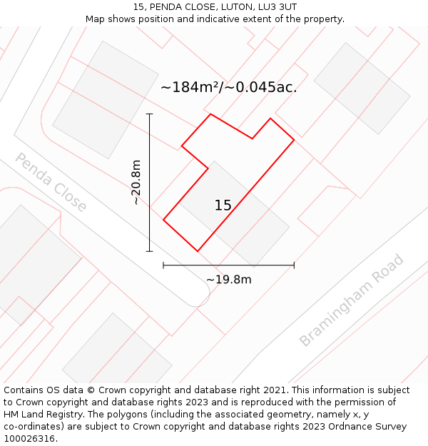 15, PENDA CLOSE, LUTON, LU3 3UT: Plot and title map