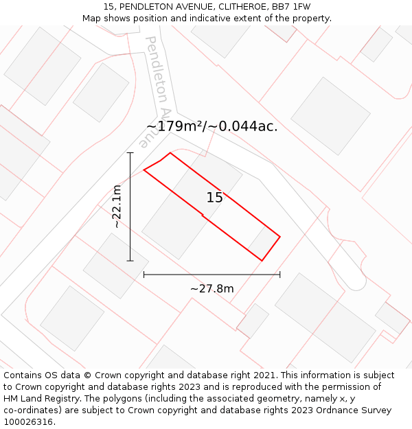 15, PENDLETON AVENUE, CLITHEROE, BB7 1FW: Plot and title map