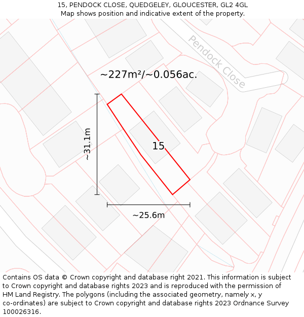 15, PENDOCK CLOSE, QUEDGELEY, GLOUCESTER, GL2 4GL: Plot and title map