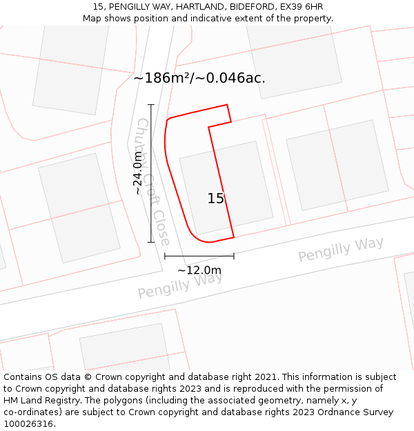 15, PENGILLY WAY, HARTLAND, BIDEFORD, EX39 6HR: Plot and title map
