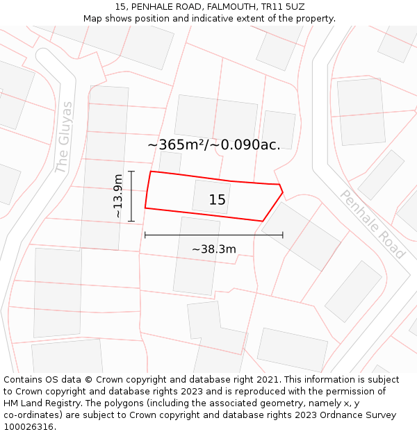 15, PENHALE ROAD, FALMOUTH, TR11 5UZ: Plot and title map