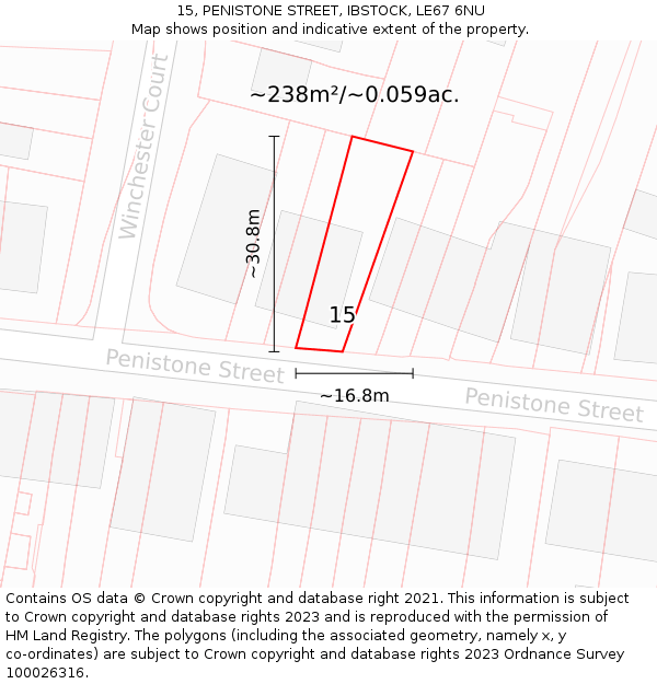 15, PENISTONE STREET, IBSTOCK, LE67 6NU: Plot and title map
