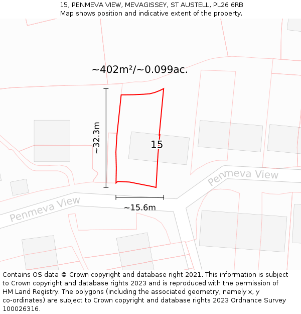 15, PENMEVA VIEW, MEVAGISSEY, ST AUSTELL, PL26 6RB: Plot and title map
