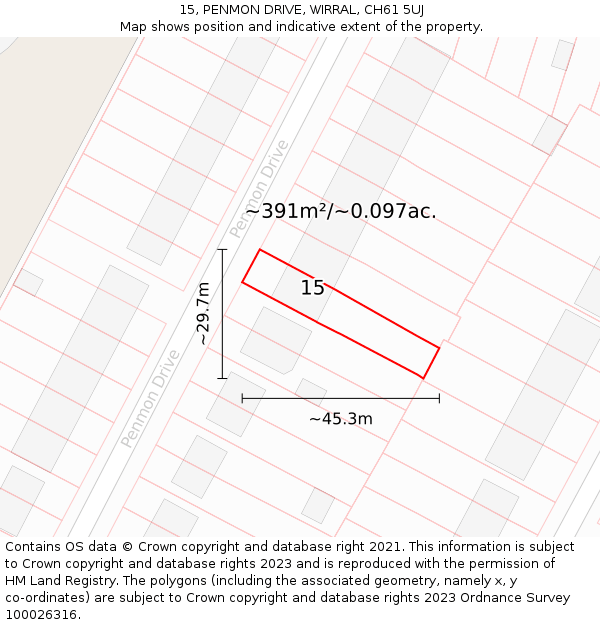 15, PENMON DRIVE, WIRRAL, CH61 5UJ: Plot and title map