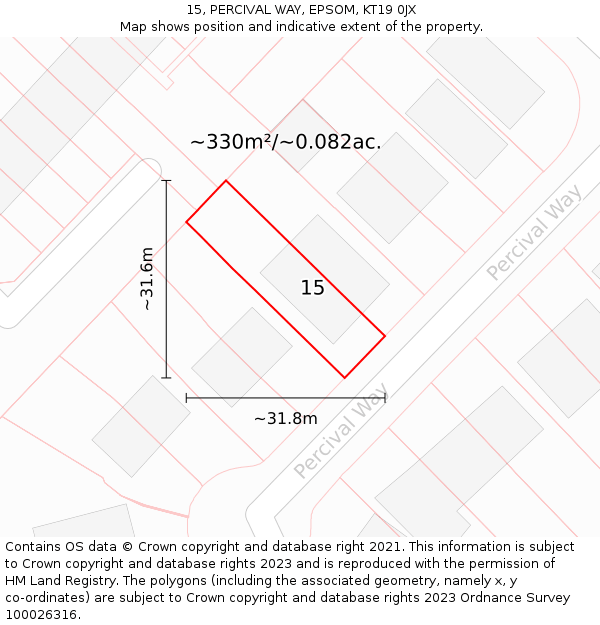 15, PERCIVAL WAY, EPSOM, KT19 0JX: Plot and title map
