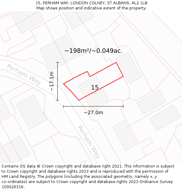 15, PERHAM WAY, LONDON COLNEY, ST ALBANS, AL2 1LB: Plot and title map