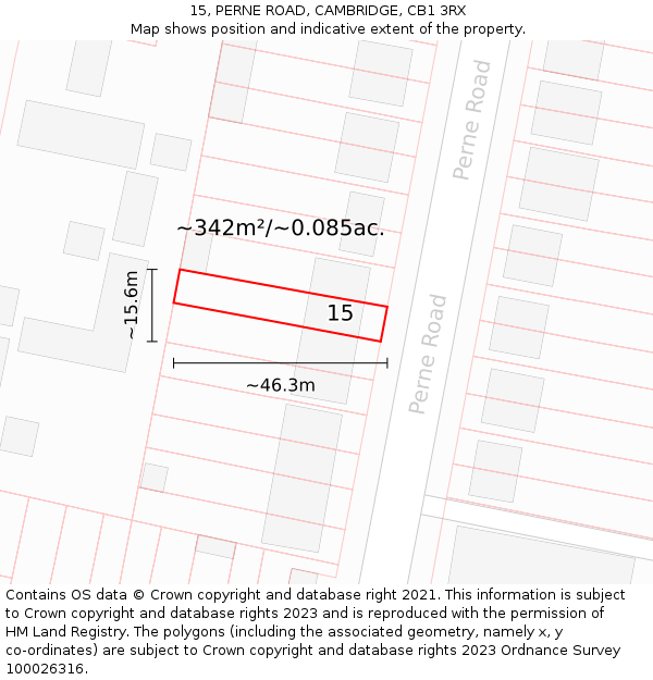 15, PERNE ROAD, CAMBRIDGE, CB1 3RX: Plot and title map