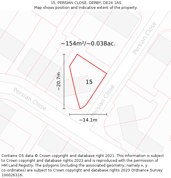 15, PERSIAN CLOSE, DERBY, DE24 1AS: Plot and title map