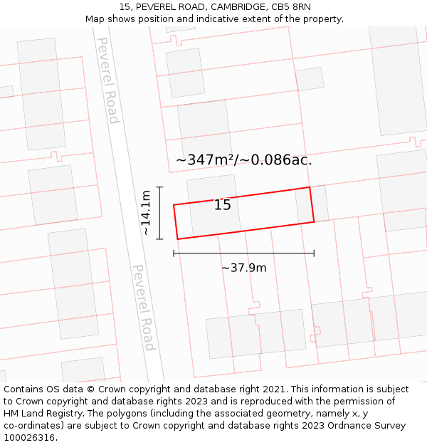 15, PEVEREL ROAD, CAMBRIDGE, CB5 8RN: Plot and title map