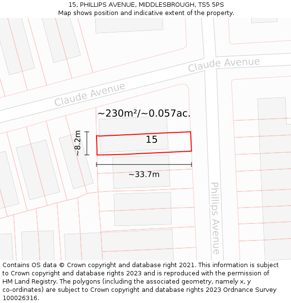 15, PHILLIPS AVENUE, MIDDLESBROUGH, TS5 5PS: Plot and title map