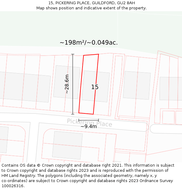 15, PICKERING PLACE, GUILDFORD, GU2 8AH: Plot and title map