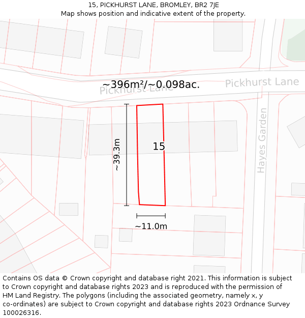 15, PICKHURST LANE, BROMLEY, BR2 7JE: Plot and title map
