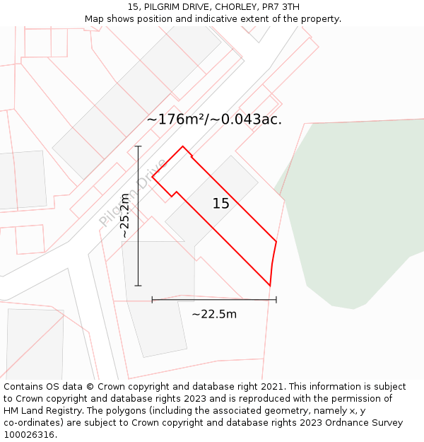 15, PILGRIM DRIVE, CHORLEY, PR7 3TH: Plot and title map