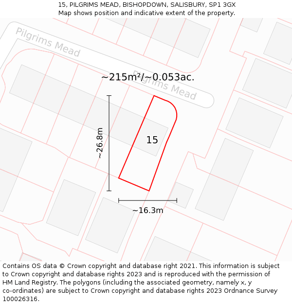15, PILGRIMS MEAD, BISHOPDOWN, SALISBURY, SP1 3GX: Plot and title map