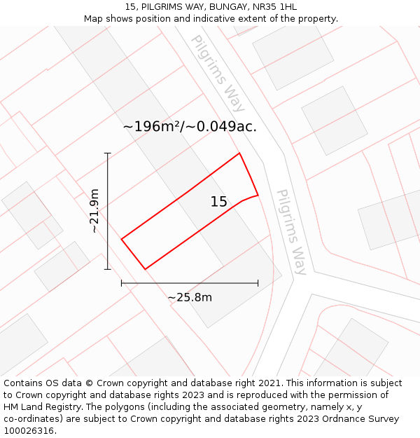 15, PILGRIMS WAY, BUNGAY, NR35 1HL: Plot and title map