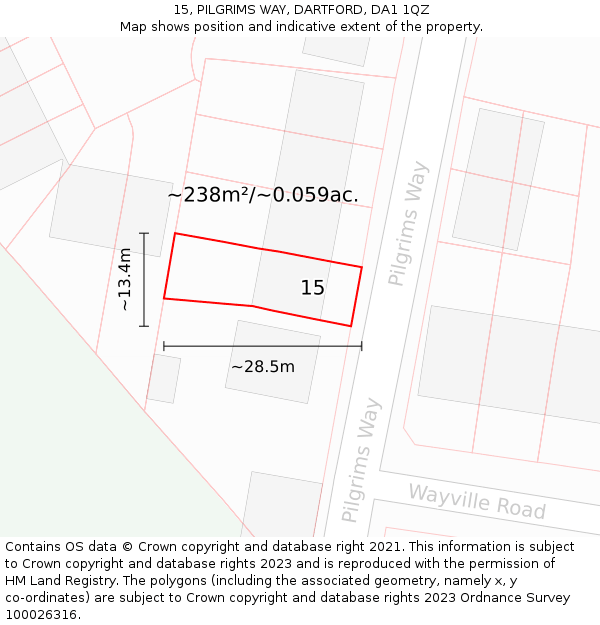 15, PILGRIMS WAY, DARTFORD, DA1 1QZ: Plot and title map