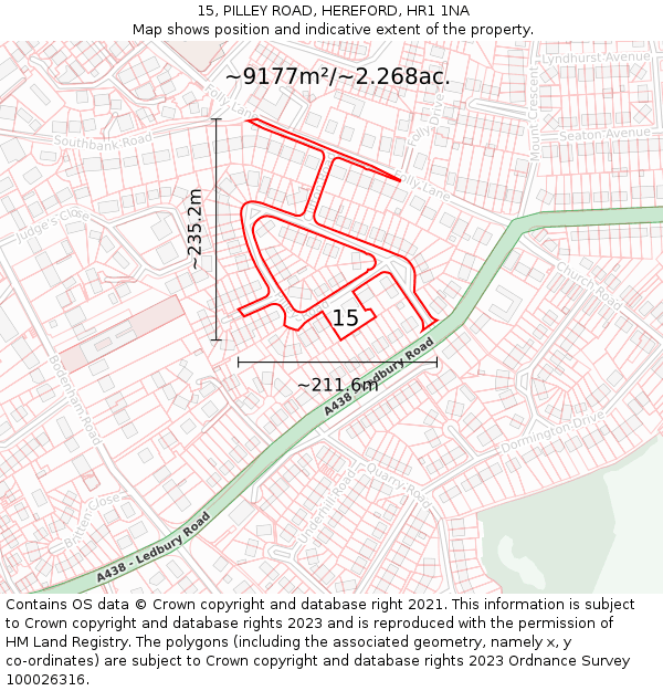 15, PILLEY ROAD, HEREFORD, HR1 1NA: Plot and title map