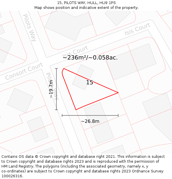 15, PILOTS WAY, HULL, HU9 1PS: Plot and title map