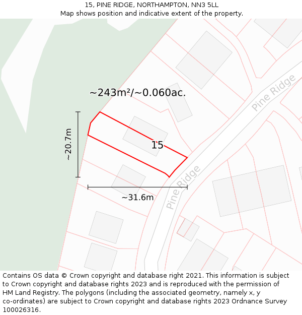 15, PINE RIDGE, NORTHAMPTON, NN3 5LL: Plot and title map