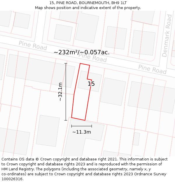 15, PINE ROAD, BOURNEMOUTH, BH9 1LT: Plot and title map