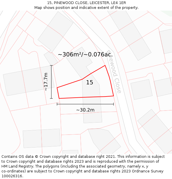 15, PINEWOOD CLOSE, LEICESTER, LE4 1ER: Plot and title map