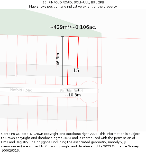 15, PINFOLD ROAD, SOLIHULL, B91 2PB: Plot and title map